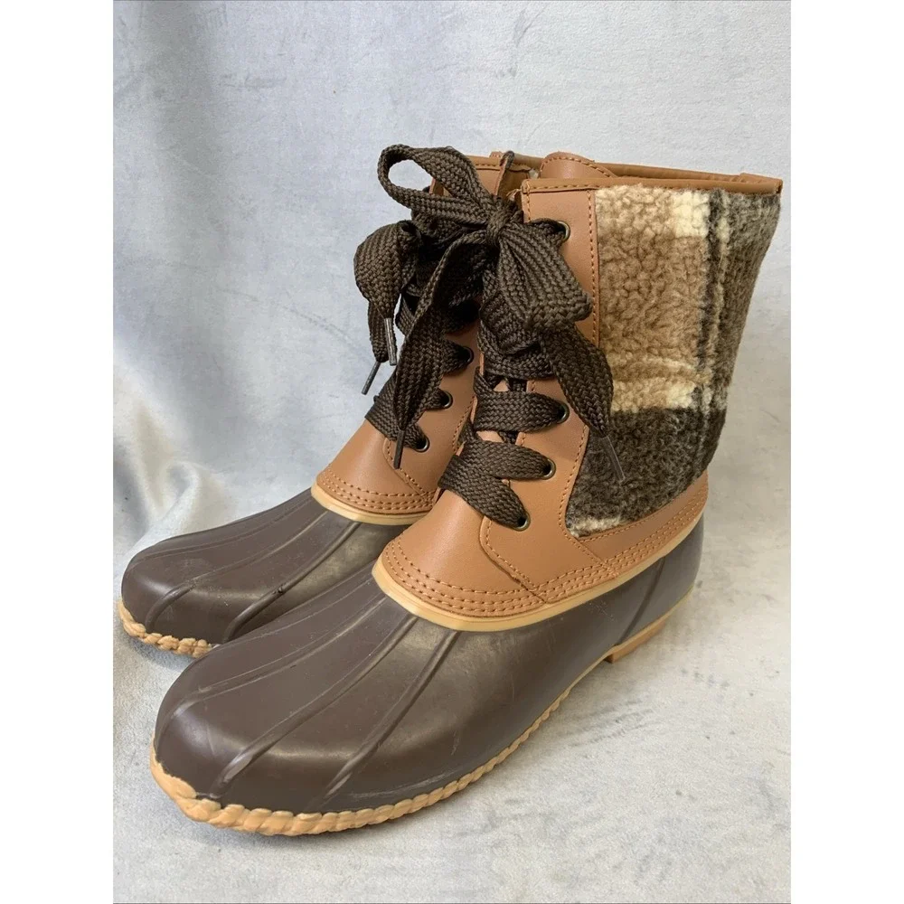 Lands End Duck Boots Women's Size 9.5 Insulated Sherpa Fleece Lined‎ Plaid